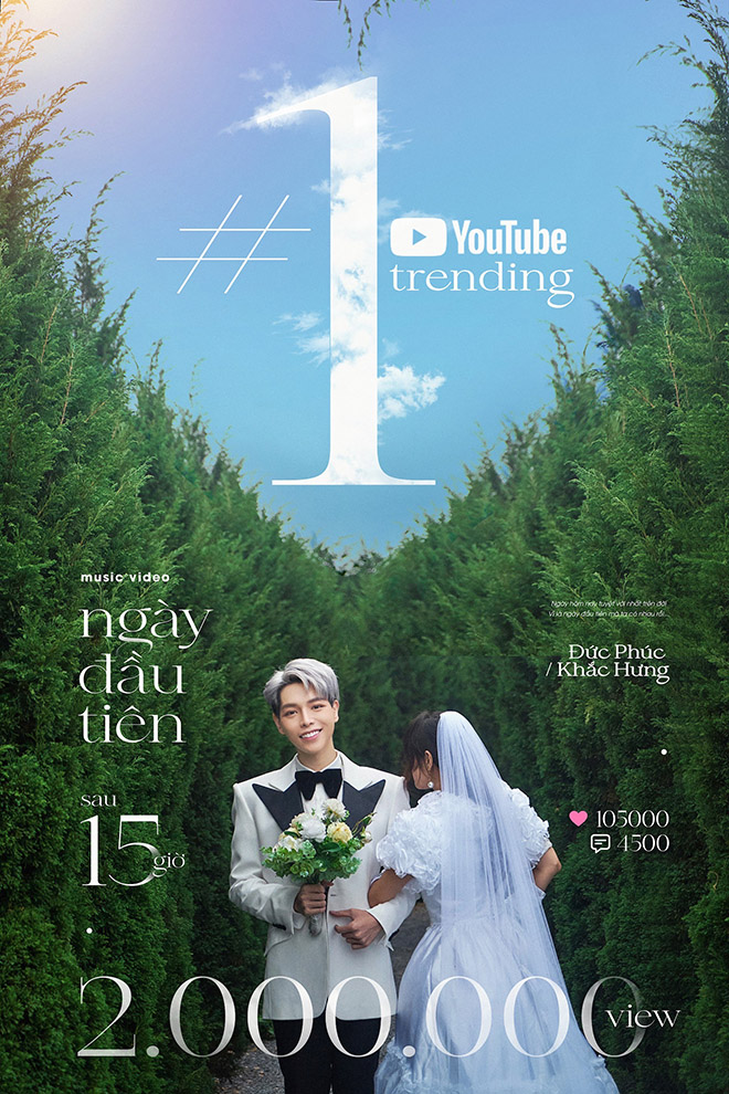 MV "Ngày Đầu Tiên" của Đức Phúc lọt Top 1 Trending YouTube sau 15 tiếng ra mắt