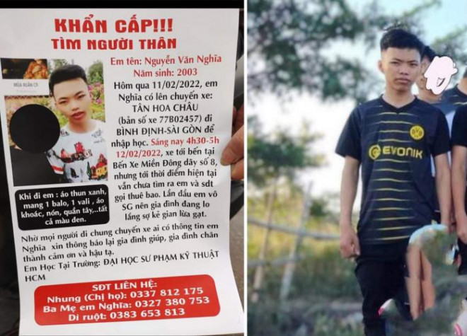 Gia đình đăng thông tin tìm nam sinh viên Nguyễn Văn Nghĩa
