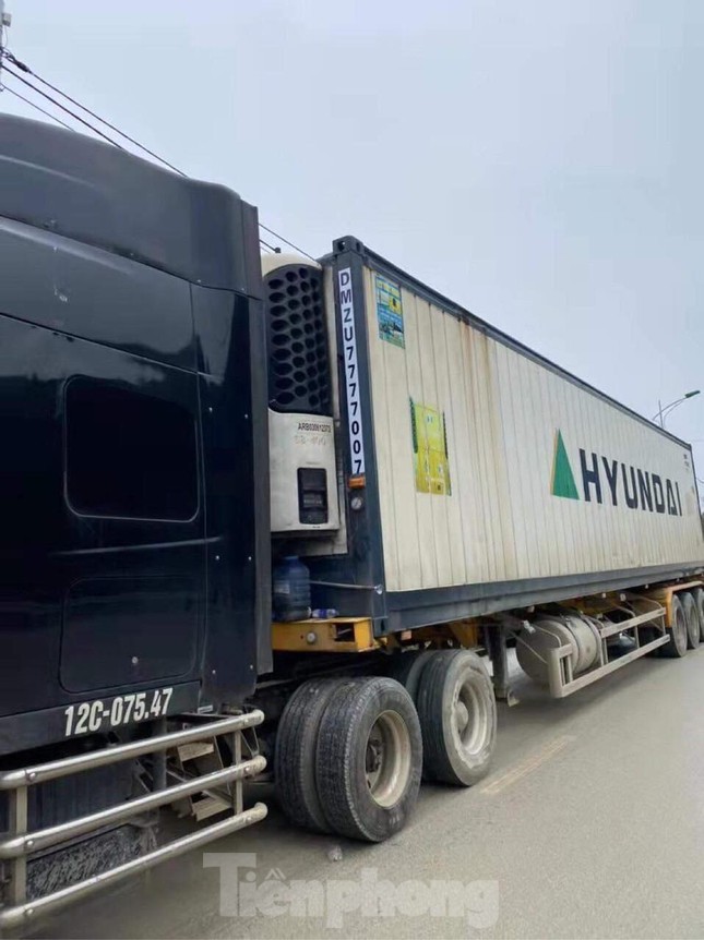 Chiều 17/2, chiếc container chở hoa quả nghi hoán đổi "lốt" xe xuất khẩu đã bị dừng xuất cảnh sang Trung Quốc -Ảnh: Duy Chiến
