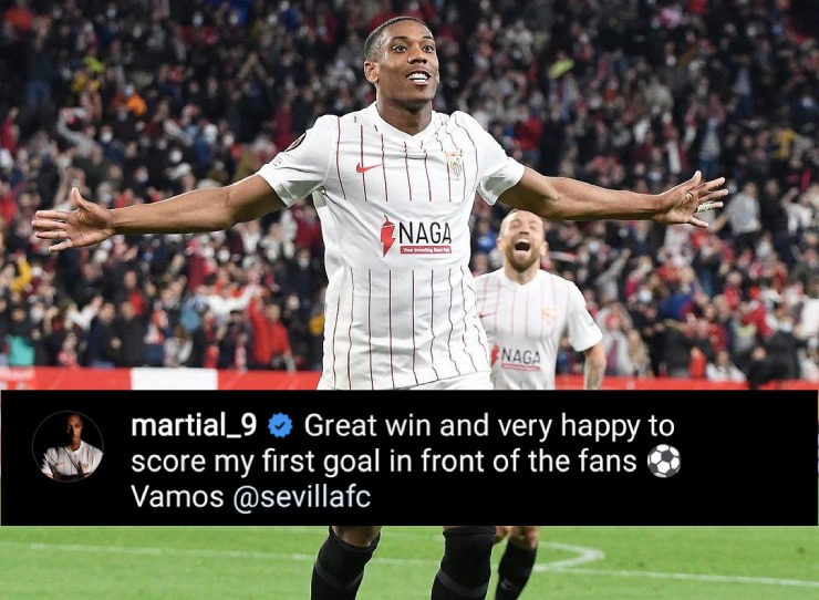Martial phấn khích sau khi ghi bàn đầu tiên cho Sevilla
