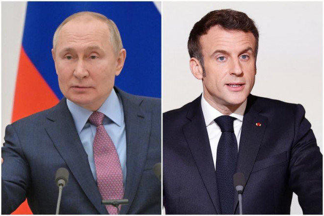 Tổng thống Nga Vladimir Putin điện đàm với người đồng cấp Pháp Emmanuel Macron. Ảnh: EPA-EFE, REUTERS