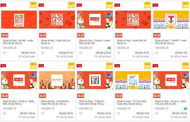 Bộ sưu tập e-voucher 1Đ với sự góp mặt của loạt thương hiệu nổi tiếng như Circle K, 7-Eleven, Guardian…