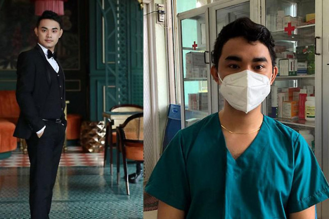 Ảnh của Khiêm đăng trên Facebook và hình ảnh người này trên một tờ báo. 