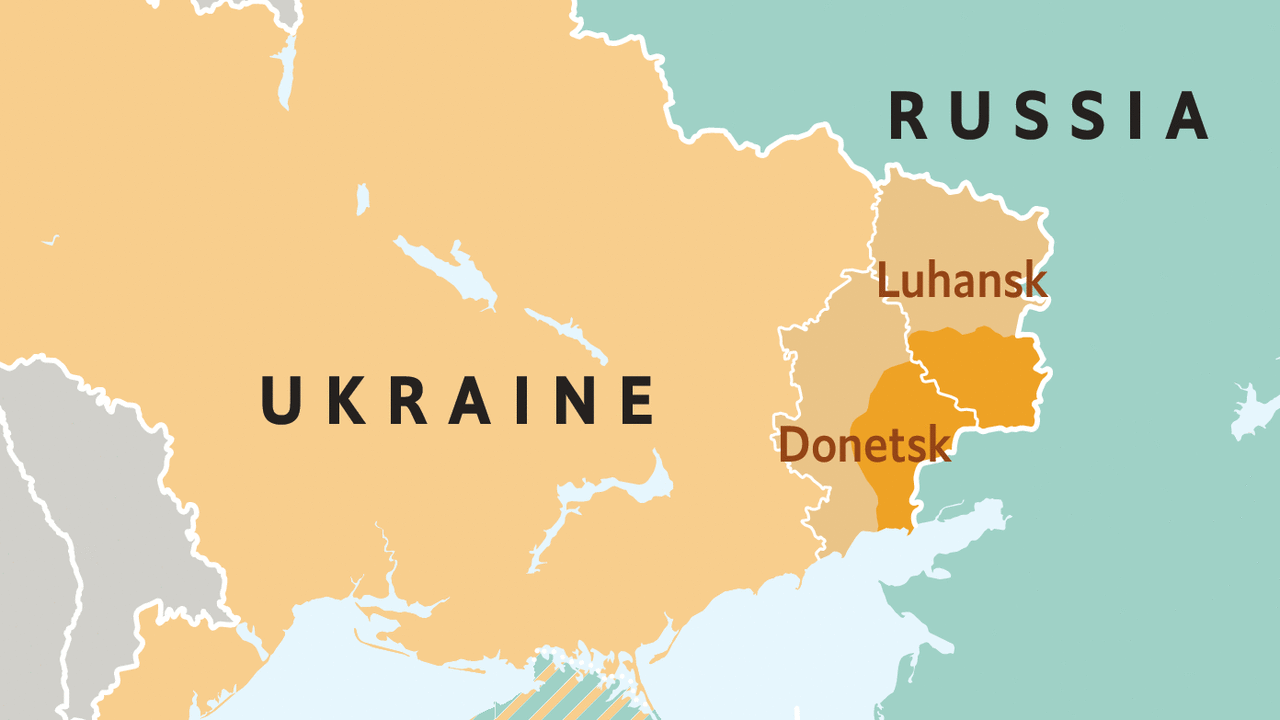 Bản đồ Donbass – Ukraine – Nga (ảnh: Guardian)