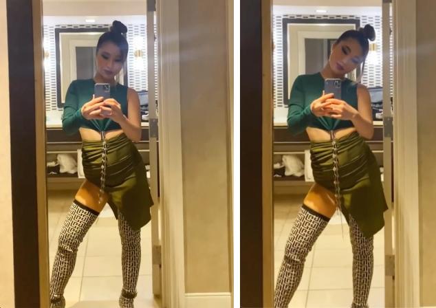 Lựa chọn trang phục chưa phù hợp, Hương Tràm phô bày khuyết điểm hình thể qua nhều góc hình. Vòng eo lớn bất thường, đùi ếch là những gì có thể thấy qua khoảnh khắc này.