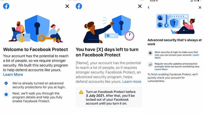 Một số bước kích hoạt Facebook Protect.