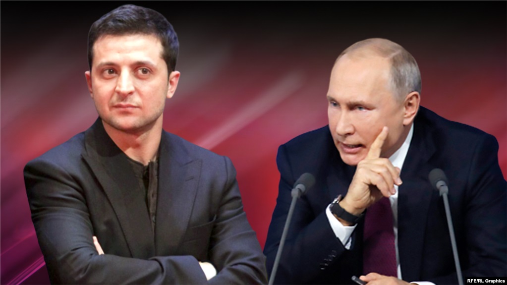 Tổng thống Ukraine Volodymyr Zelensky và người đồng cấp Nga Vladimir Putin. Ảnh: 112 International