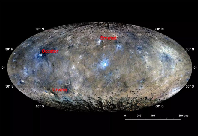Bản đồ Ceres - Ảnh: NASA/JPL-Caltech/UCLA/MPS/DLR/IDA