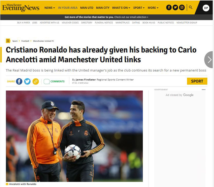 Tờ Manchester Evening News khẳng định Cristiano Ronaldo rất ủng hộ việc MU cố gắng chiêu mộ HLV Carlo Ancelotti&nbsp;