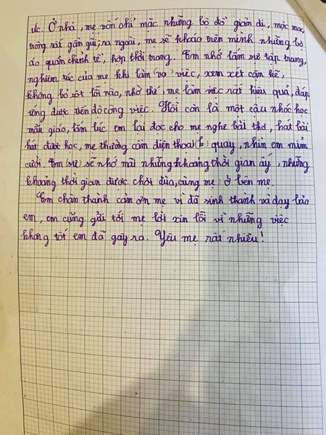 "Rụng tim" trước bài văn tả mẹ đạt điểm gần tuyệt đối của bé trai tiểu học - 3