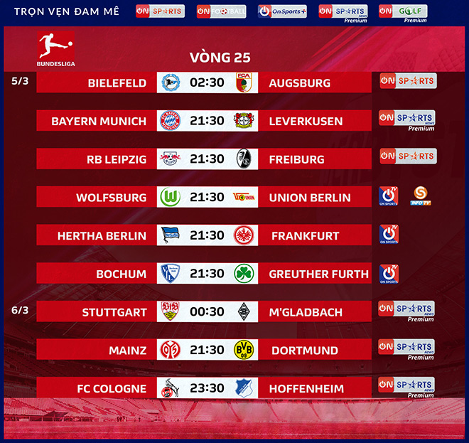 Lịch thi đấu vòng 25 Bundesliga