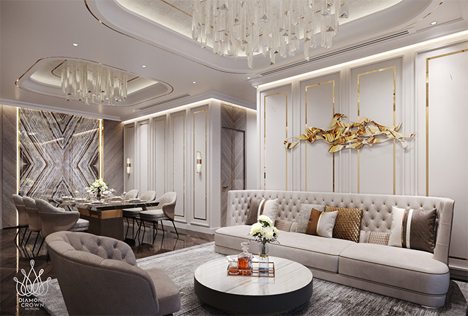 Không gian sống sang trọng, tiện nghi, riêng tư biệt lập được Diamond Crown Hai Phong mang lên không trung, phục vụ chất sống giàu sang thời thượng của các chủ nhân danh giá.