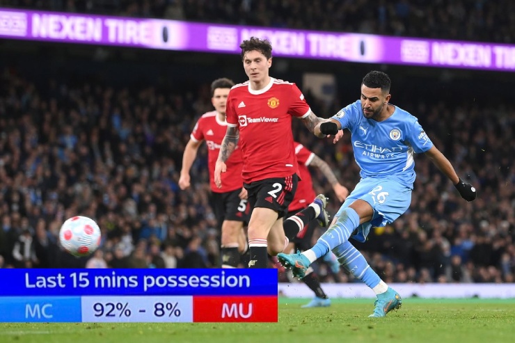 Thống kê "kinh hoàng" về tỷ lệ kiểm soát bóng giữa Man City và MU trong một khoảng thời gian ở hiệp 2