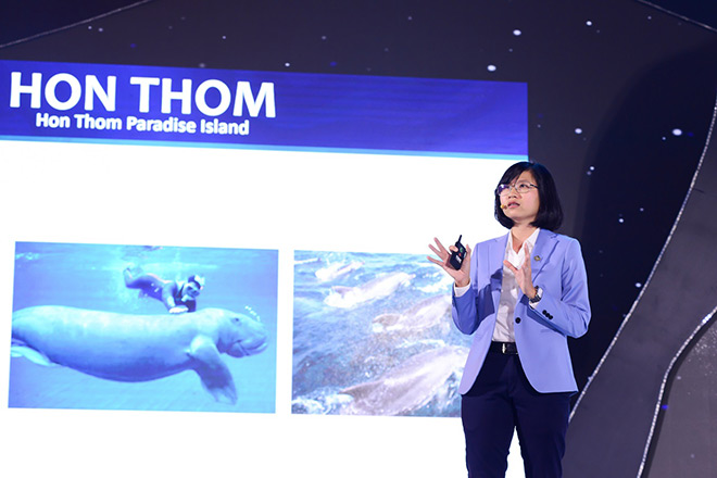 Bà Mai Thị Hồng Quyên - Giám đốc kinh doanh Sun Property chia sẻ tại sự kiện