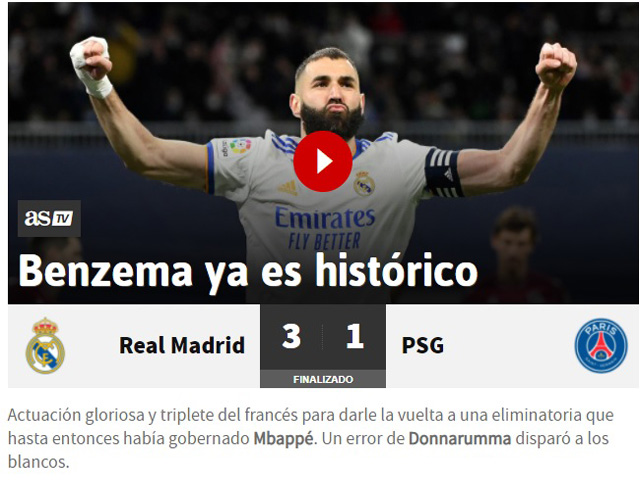 Bóng đá - Real ngược dòng trước PSG tại Cúp C1: Báo TBN "mở hội", tán dương Benzema