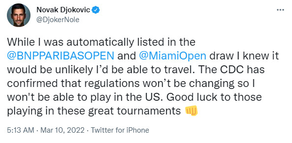 Chia sẻ của Djokovic trên mạng xã hội