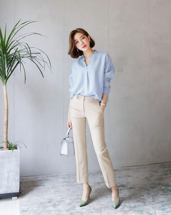 6 ways to wear youthful and chic fabric pants for the office girl - 4
