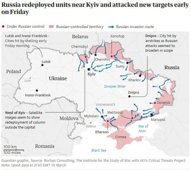 Đồ họa về các hướng tiến công của Nga trong chiến dịch quân sự nhằm vào Ukraine - Guardian