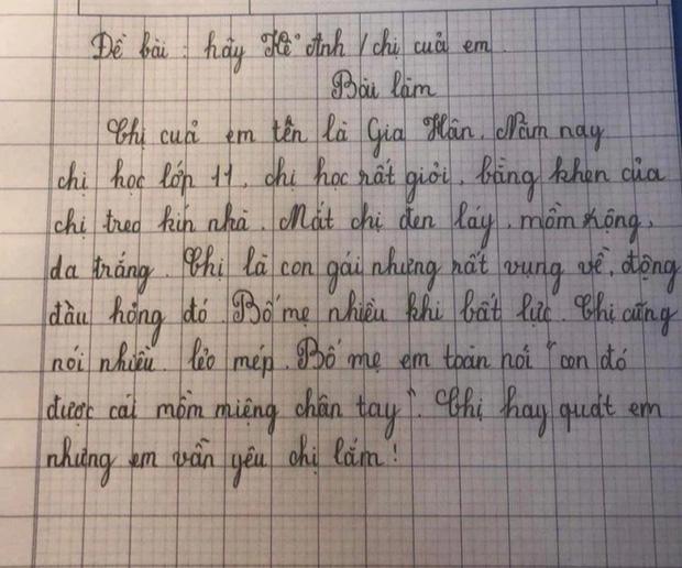 "Cười ra nước mắt" với bài văn tiểu học "bóc phốt" chị gái tận chân tơ kẽ tóc - 1