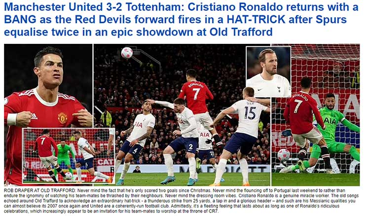 Trang nhất của tờ Daily Mail - "Ronaldo trở lại với sự bùng nổ"