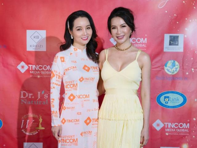 Giải trí - Mai Thu Huyền khoe sắc trong tà áo dài Việt rực rỡ trong đêm hội tại Mỹ