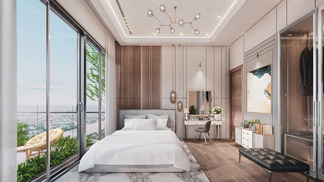 Thư giãn tầm cao tại góc "chill" phòng ngủ căn hộ D-Aqua