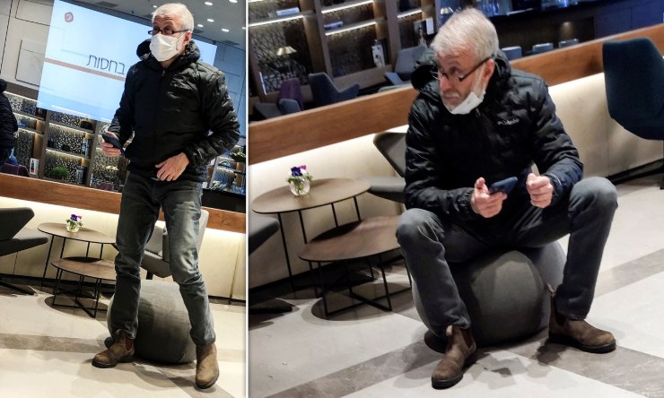 Abramovich tiều tụy, già nua khi có mặt tại một sân bay ở Israel