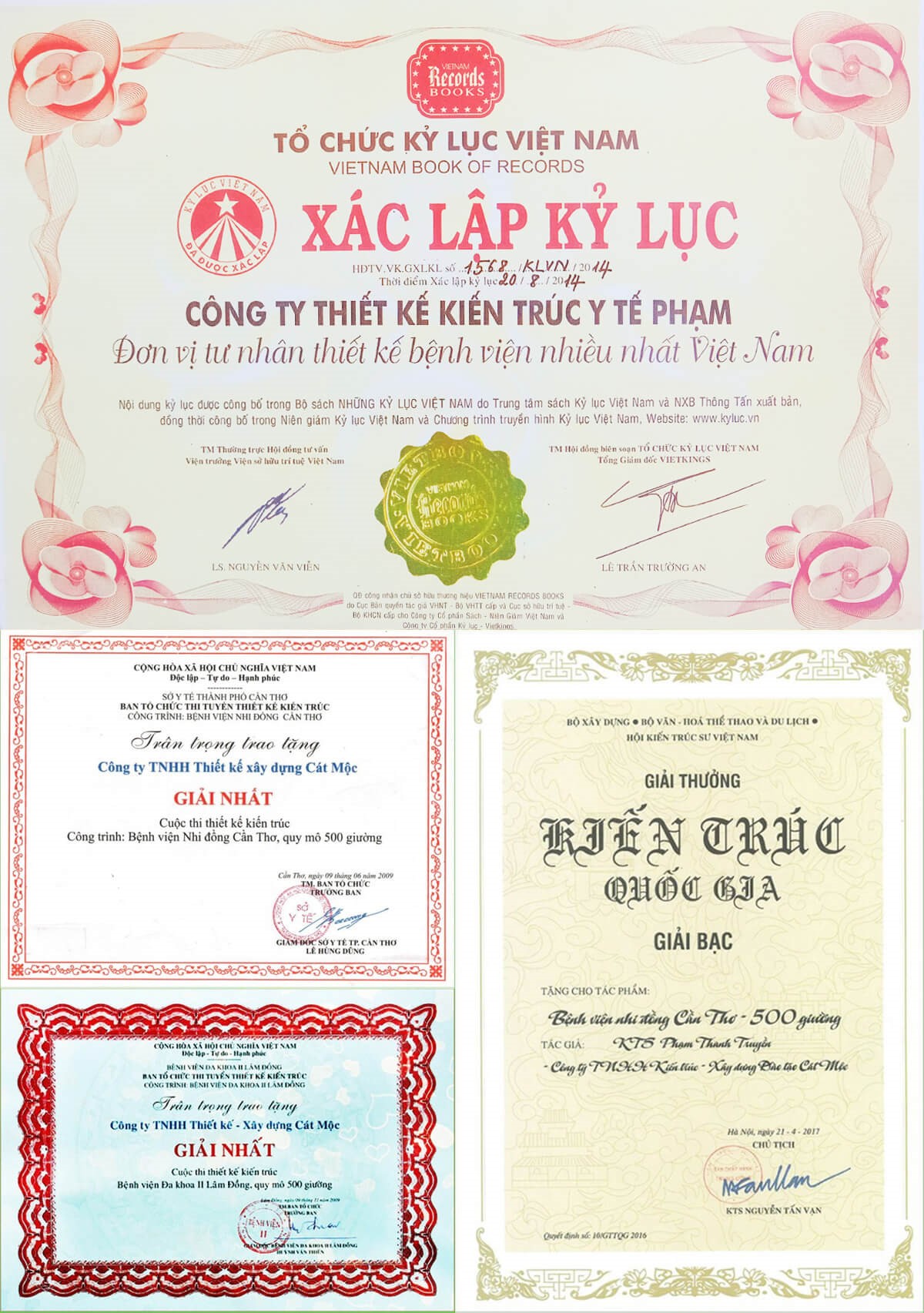 Hình ảnh một số giải thưởng đạt được trong ngành Thiết Kế Bệnh Viện