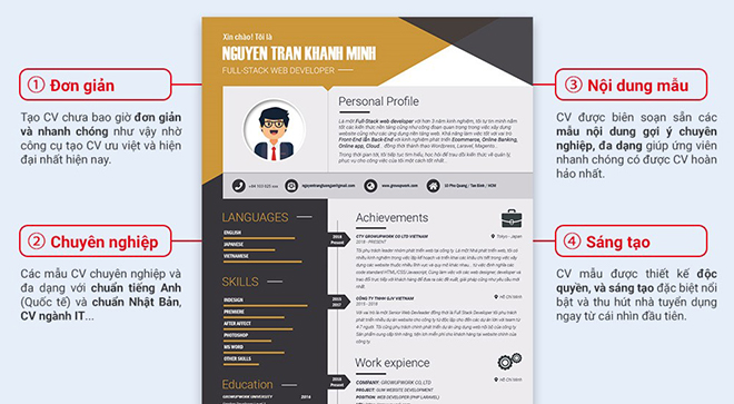 Công cụ tạo CV online chuyên nghiệp và độc đáo chỉ có tại Growupwork