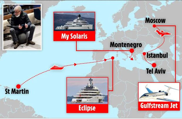 Hai du thuyền có tổng trị giá đến gần 1, 5 tỷ bảng của vị tỷ phú Nga đã được di chuyển đến nơi an toàn 