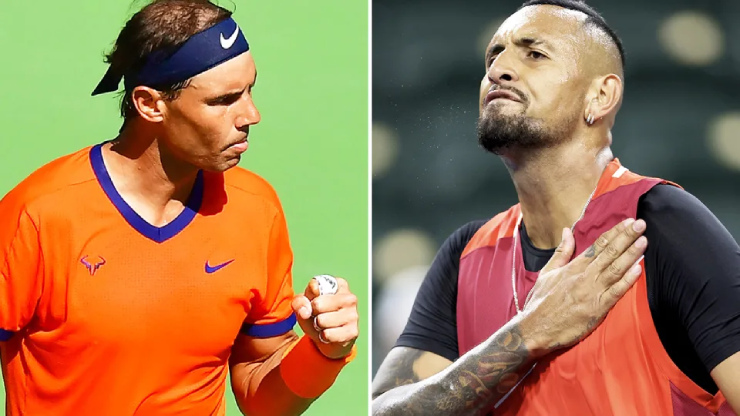 Nadal (trái) tôn trọng Kyrgios (phải) trước trận tứ kết Indian Wells 2022