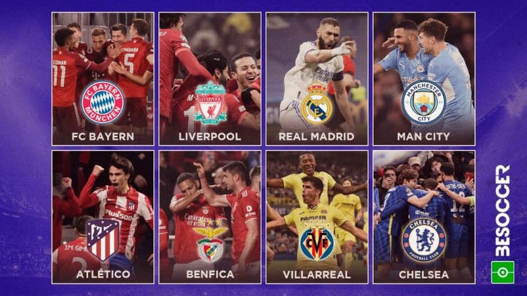 8 đội bóng ở vòng tứ kết Champions League 2021/22