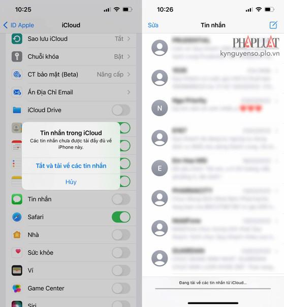 Khôi phục lại tin nhắn đã xóa bằng iCloud. Ảnh: MINH HOÀNG