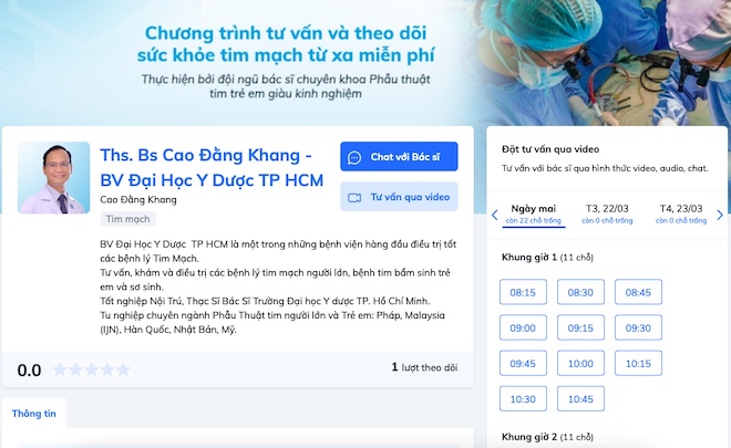 Cách đặt lịch hẹn bác sĩ tư vấn bệnh tim miễn phí qua chat, video call - 1