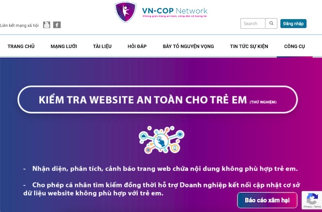 Child protection website managed by the Ministry of Information and Communications, with the feature "Reporting abuse"  - first