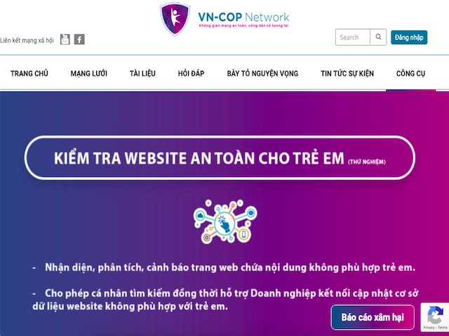 Công nghệ thông tin - Website bảo vệ trẻ em do Bộ TT&TT quản lý, có tính năng "Báo cáo xâm hại"