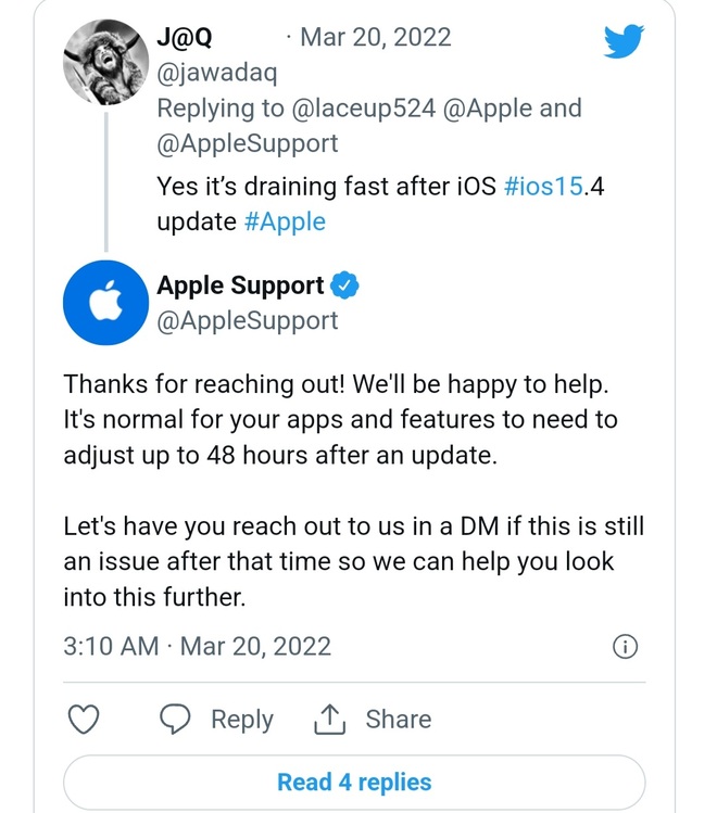 Apple responded to the iPhone battery draining too quickly after updating iOS 15.4 - 2