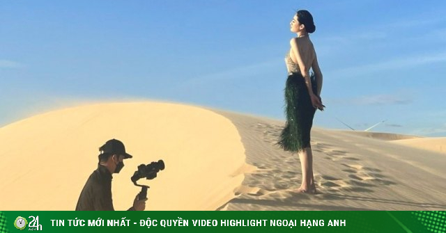 Luong Thuy Linh wears Le Thanh Hoa skirt, spends many hours in the sun between the sand dunes-Fashion