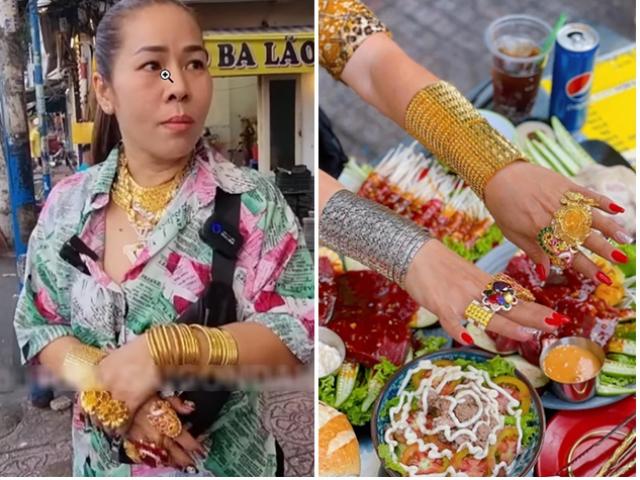 Kinh doanh - Nữ chủ quán bò nướng Sài Gòn đeo 70 cây vàng trị giá gần 5 tỷ đứng đón khách gây choáng