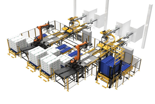 Hệ thống Robot gắp bao lên pallet tự động 