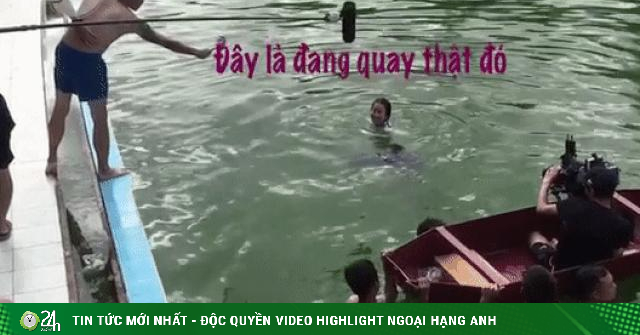 Thanh Hoa beauty panicked because she was submerged in a 7m deep lake, she was tired when filming underwater