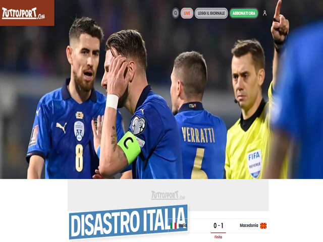 Bóng đá - Italia bị loại sốc khỏi World Cup: Báo chí Ý "không thể tin nổi" thảm họa