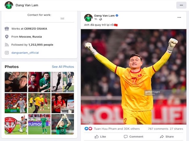 Công nghệ thông tin - ĐT Việt Nam hòa ĐT Nhật Bản, Đặng Văn Lâm lên Facebook: "Anh đã quay trở lại rồi!"