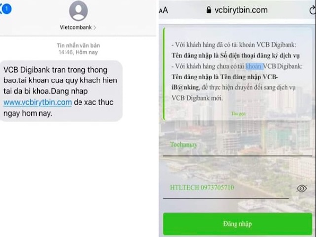 Cảnh báo SMS ”tài khoản VCB Digibank bị khóa” được gửi từ tổng đài giả Vietcombank