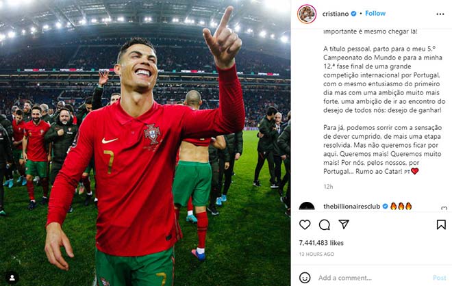 Ronaldo bày tỏ quyết tâm&nbsp;trên mạng xã hội