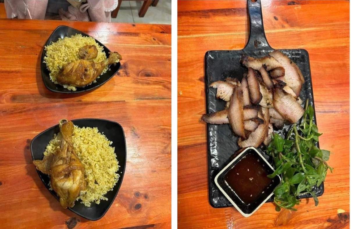 Hai đĩa cơm gà và 1 đĩa thịt lợn có giá 903.000 đồng.