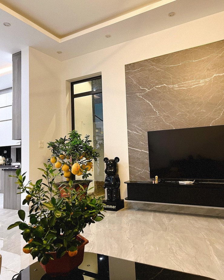 Phòng khách được bày biện bộ bàn ghế salon nhỏ gọn.