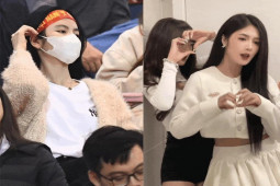 Giải trí - Quỳnh Alee - Gấm Kami lại "gây bão" sân Mỹ Đình, bạn gái Quang Hải cũng không kém