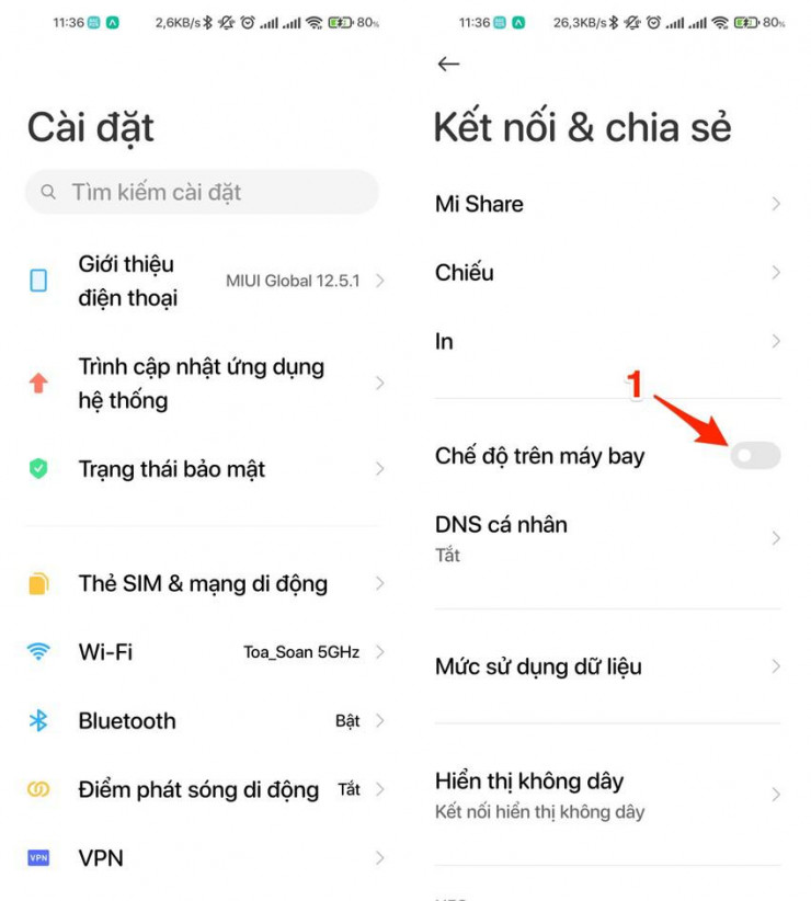Bật chế độ máy bay trên điện thoại Android. Ảnh: MINH HOÀNG