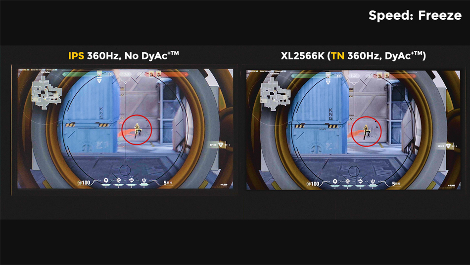 So sánh TN 360Hz DyAc⁺™ với IPS 360Hz không có DyAc⁺™